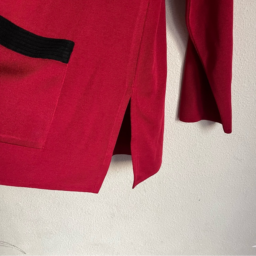 Exclusively Misook 2 Piece Set Tank Top Long Sleeve Cardigan Red Black Trim 1x - Picture 5 of 7